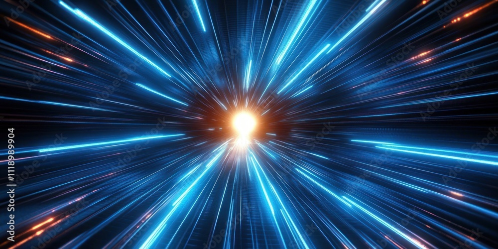Aufkleber futuristic light tunnel with intense blue and white beams converging in dynamic motion