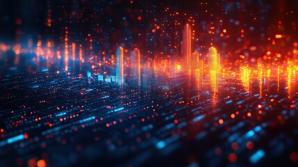 Obraz premium Glowing blue arrows point upwards on a dynamic digital background, representing growth, progress, and positive market trends