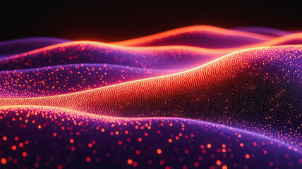 A purple and orange landscape with a lot of dots. The landscape is very colorful and has a lot of texture