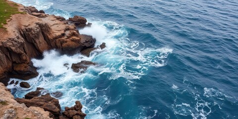 Fototapeta premium Powerful ocean wave crashing against the rocky coast, creating a stunning display of natural beauty and force, coast, powerful, sea