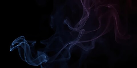 Fototapeta premium Rotation of swirling smoke veils illuminated by lights against a black backdrop, motion, atmosphere, dark