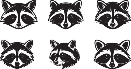 The animal of Raccoon Head silhouette vector illustration design, Icon, and logo using black color