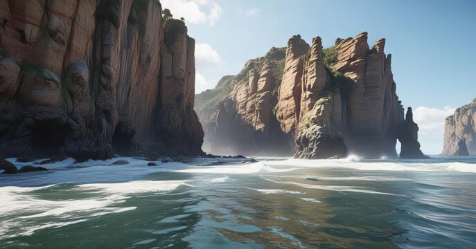 Lumpy coastline with exposed cliffs and rock formations, rugged coastline, shoreline features, holderness coast