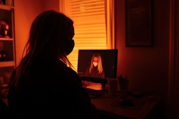 Woman Engaged in Video Call with Advisor in Warm Light
