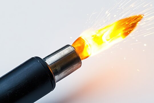 Intense Torch with Dramatic Sparks on White Background
