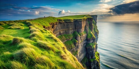 Landscape of a steep grass-covered cliff , cliff, grass, landscape, nature, green, rocks, scenery, steep, edge
