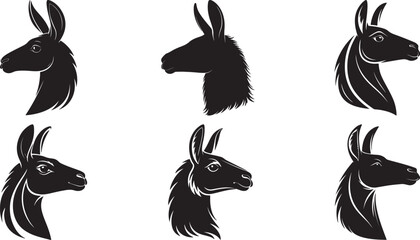 The animal of Liama Head silhouette vector illustration design, Icon and logo using black color