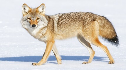 Obraz premium A Coyote Strolling Through a Snowy Landscape
