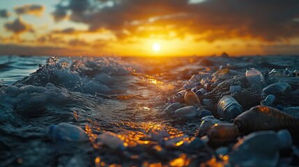 Obraz premium Image illustrating plastic waste in rivers and lakes, with litter impacting ocean water quality