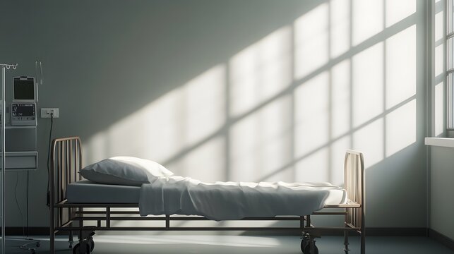 Hospital bed in ward, where life's fragility meets compassionate care, symbolizing hope and healing in a nurturing environment.