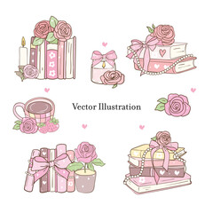 Vintage Girly Bookish, Book Lover. Vector illustration