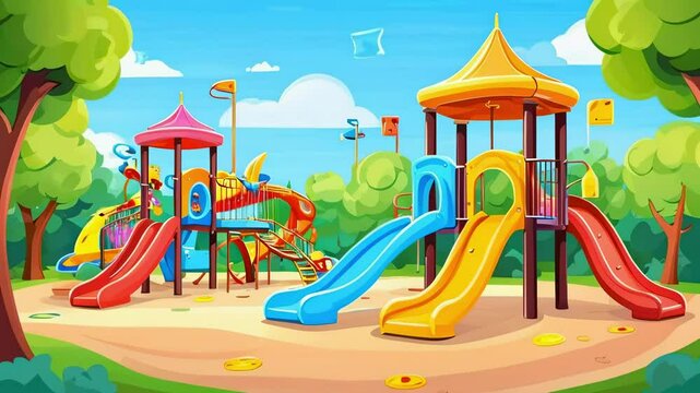 Cartoon Playground with Slides and Swings