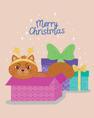 An illustration of a cute kitten in a gift box