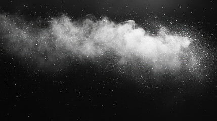 A stunning abstract visual featuring black background with cloud of white particles, creating cosmic effect