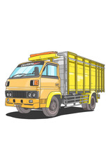 Illustration of a yellow loader truck vehicle issolated on white 