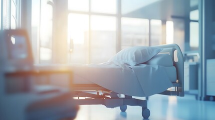 Hospital bed in ward, where life's fragility meets compassionate care, symbolizing hope and healing in a nurturing environment.