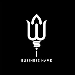 Trident shaped W and S letter vector logo