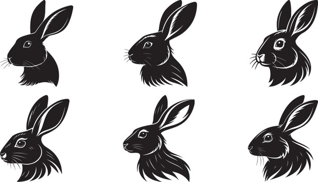 The animal of Rabbit Head silhouette vector illustration design, icon and logo using black color
