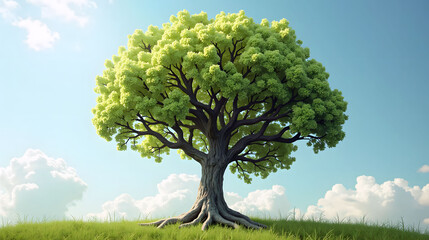 Fototapeta premium Lonely strong tree in open field, symbolizing the power of nature and solitude