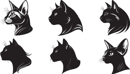 The animal of Cat Head silhouette bundle vector art illustration design, icon and logo using black color