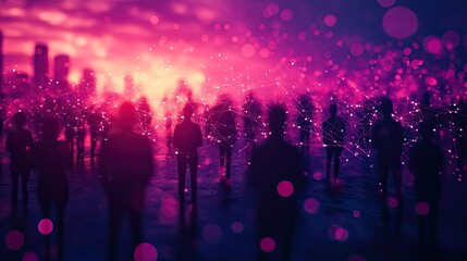 People’s silhouettes form a network, connecting across a purple background