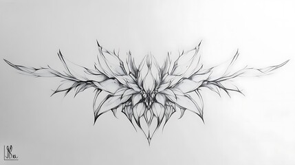 Obraz premium Abstract Floral Design Ink Drawing Symmetrical Pattern