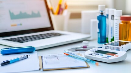 Advanced eye examination equipment setup in modern clinic. Precision tools for comprehensive vision assessment and diagnostics.
