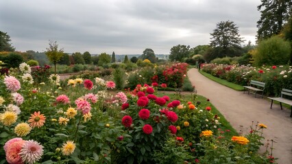 Obraz premium Scenic view of Keukenhof tulip garden in Lisse, Netherlands. Keukenhof is the most beautiful spring garden in the world. Beautiful ornamental garden, generative ai