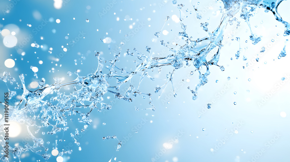 Poster a vibrant splash of water against a soft blue background, capturing the essence of fluidity and moti