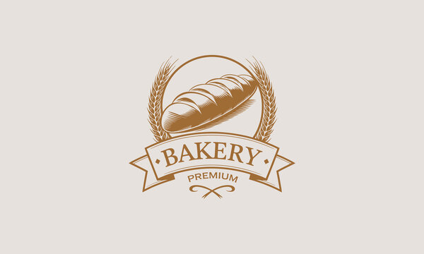 Premium bakery logo with bread and wheat design.