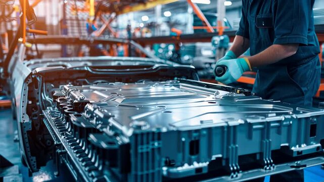Electric Vehicle Battery Assembly: A Close-Up View of Precision Engineering in a Modern Factory