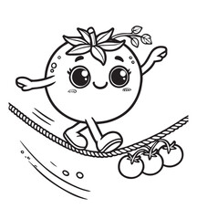 coloring page design tomato balance on the rope