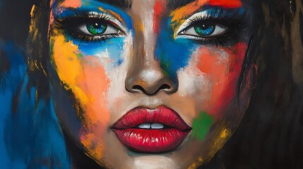 Close-Up Portrait of a Woman with Colorful Makeup