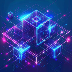 Futuristic illustration of connection people for internet, social media, digital and blockchain