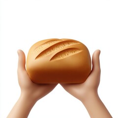 Obraz premium Hands holding a freshly baked loaf of bread, isolated on white background, representing warmth and tradition, perfect for bakery branding