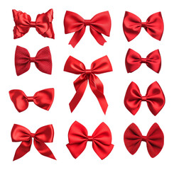 Collection of red ribbons on transparent background, festive decorations concept