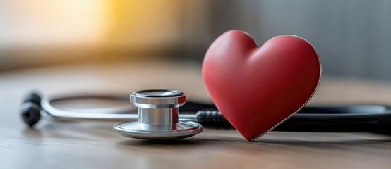 Health awareness, heart stethoscope featured on a World Health Day banner, importance of cardiovascular health, with ample copy space for promoting wellness initiatives, preventive care.