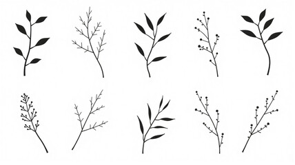 set of silhouettes of trees
