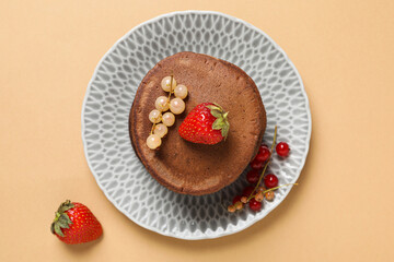 Chocolate pancakes, tasty breakfast, concept of delicious food