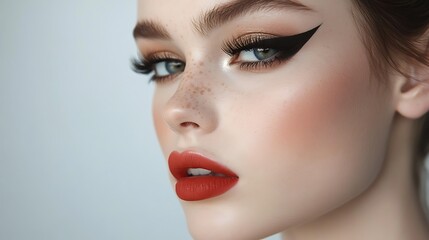 Close-Up Portrait of a Young Woman with Bold Makeup