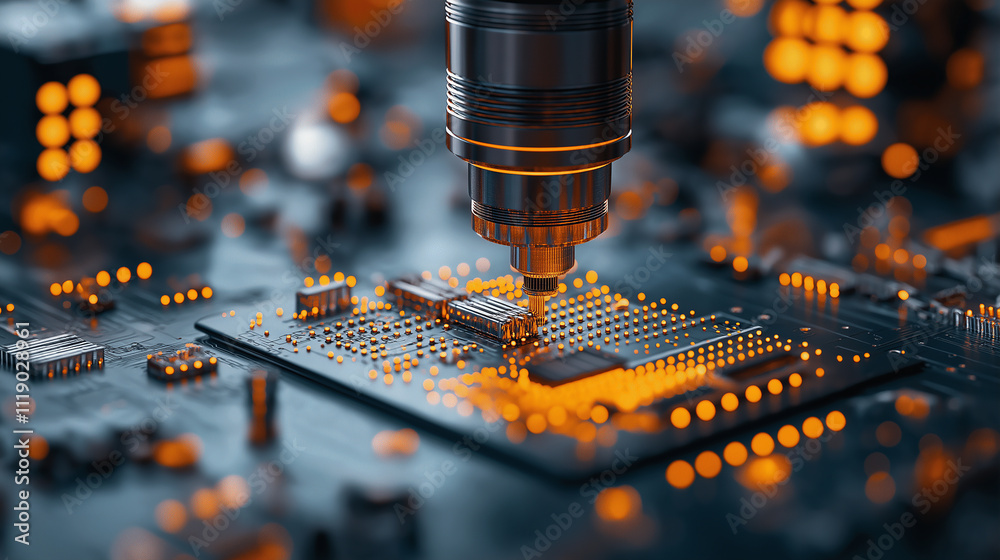 Aufkleber intricate close up of circuit board with glowing orange components, showcasing advanced technology a