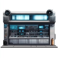 Obraz premium Futuristic Control Panel Station with Multiple Screens and Speakers