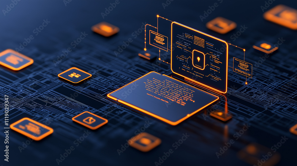 Leinwandbilder vibrant digital illustration of hacker interface with security features, showcasing data protection 