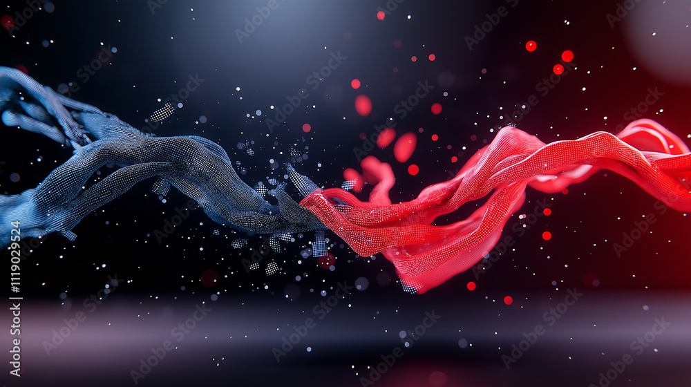 Aufkleber artistic visualization of digital war between red and blue waves, showcasing dynamic movement and vi