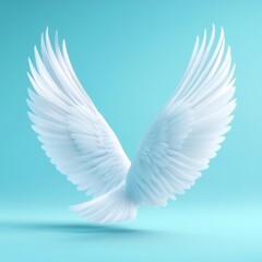 Fototapeta premium Ethereal White Wings on Soft Blue Background for Dreamy Imagery