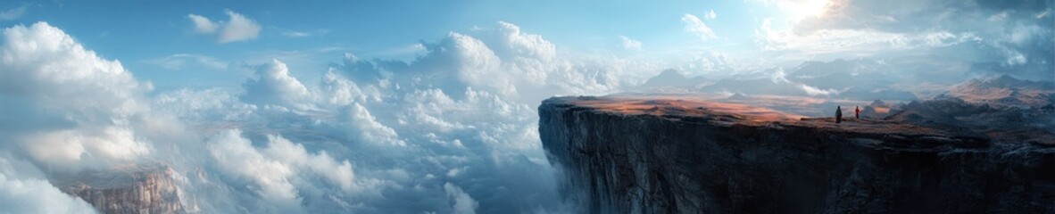 Fototapeta premium Figures on a Clifftop Overlooking a Sea of Clouds