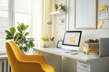 Fototapeta premium Inspiring Home Office Workspace with a Pop of Yellow