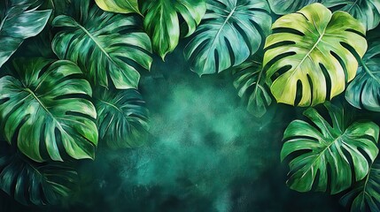 Watercolor leaves evoke the lush greenery of a tropical paradise