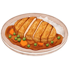 Hand Drawn Japanese Curry Rice with Chicken Katsu