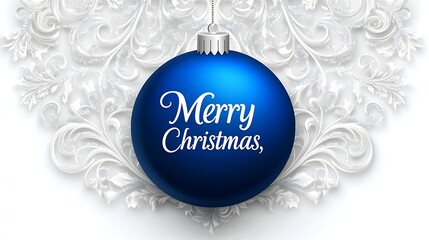 Elegant Blue Christmas Ornament White Floral Design